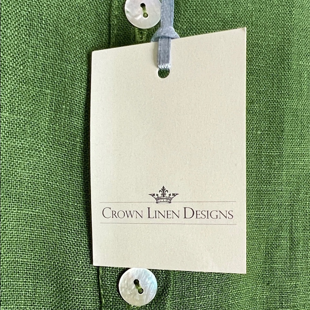 NWT Phoebe Tiered 100% Linen Dress Crown Linen Designs Arte Italica Green - Picture 10 of 12